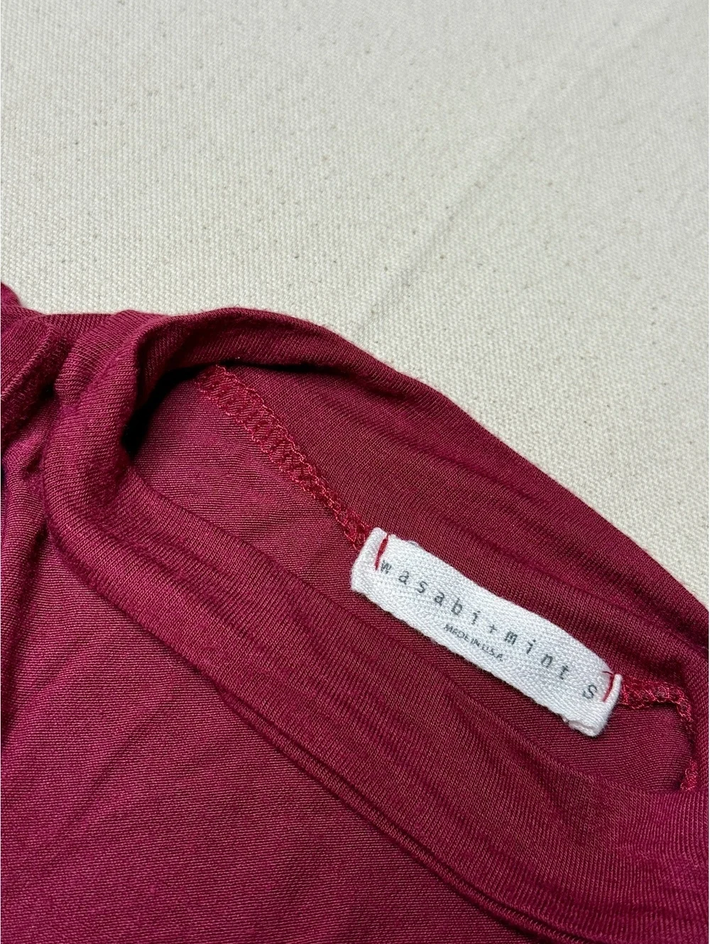 Wasabi + Mint Burgundy Twist Front Long Sleeve Top Size Small Made in USA